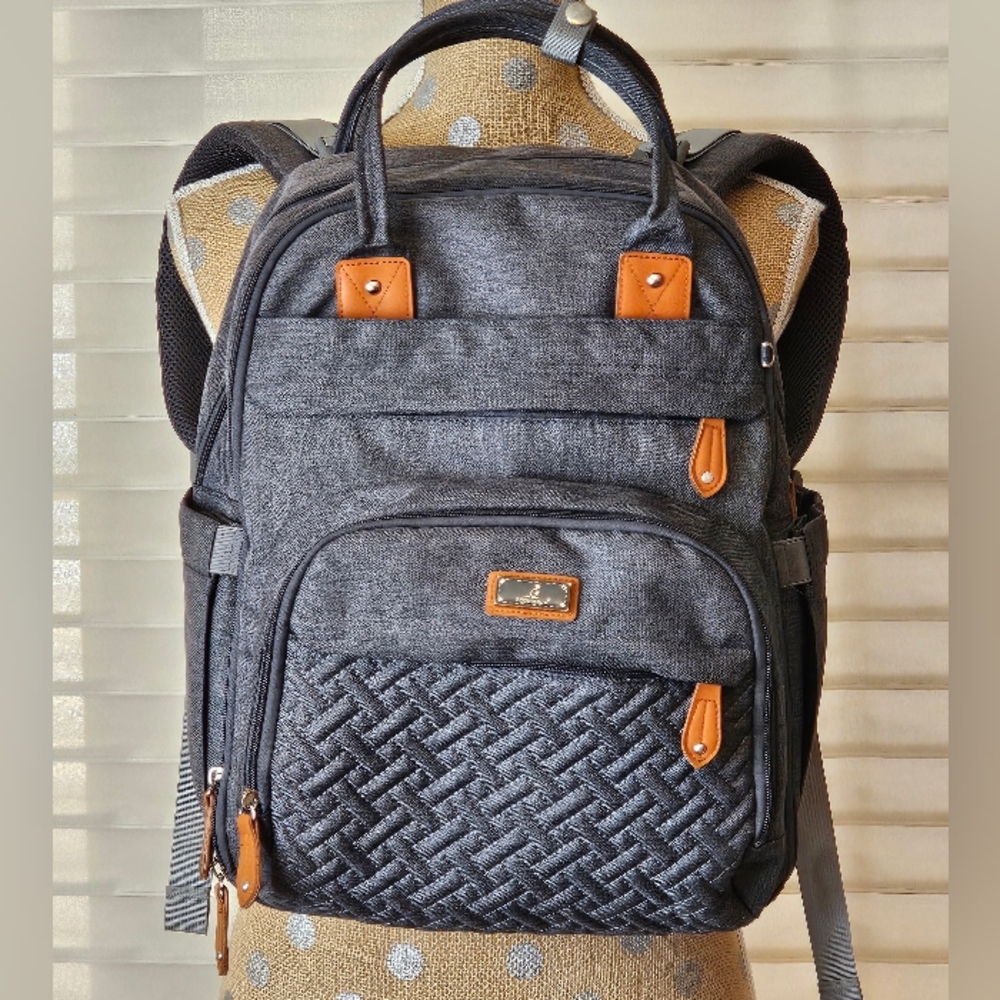 Babbleroo Travel Diaper Backpack, Waterproof Travel Bag, w/ Parent Pocket Gray